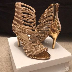Gold and faux diamond stripy heels.